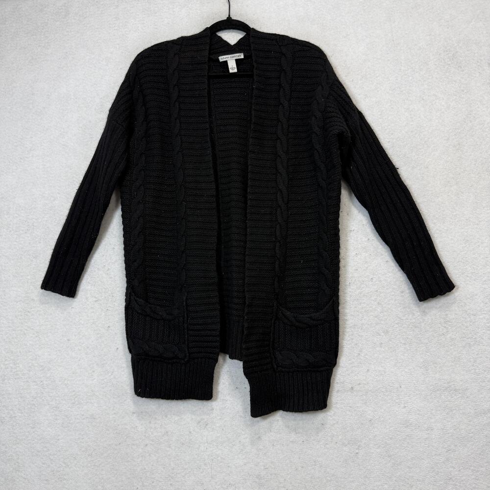 Autumn Cashmere Cardigan Sweater Womens Small Black Cable Knit Open Front